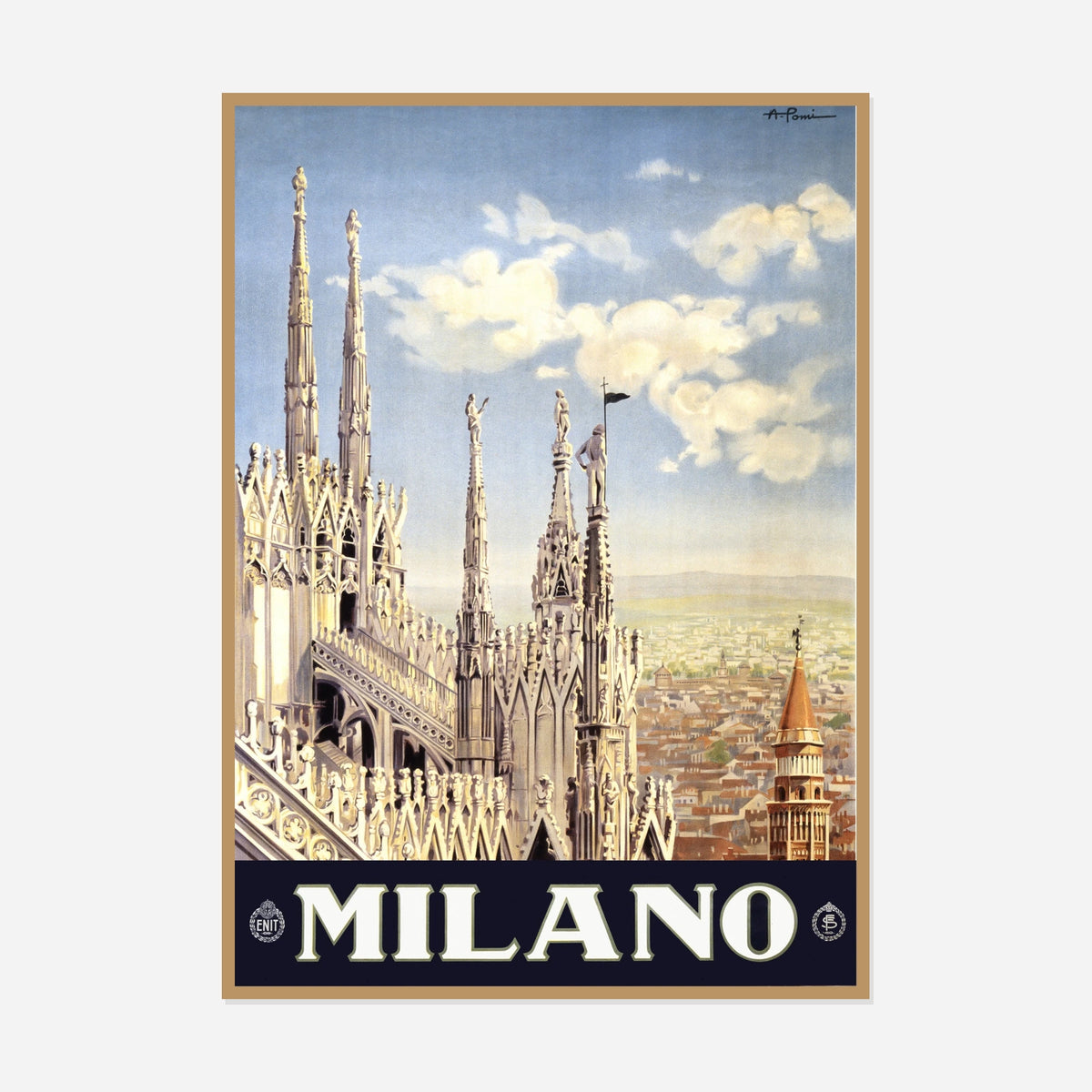 Milan Cathedral — front view in a natural wood frame