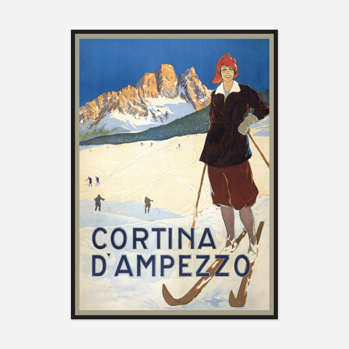 Cortina d’Ampezzo — Skier — front view in a black frame