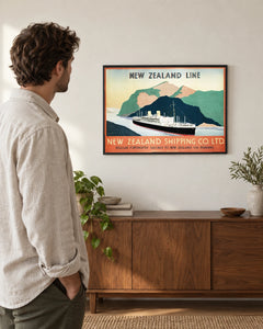 New Zealand Shipping Line via Panama — styled room visualisation in a black frame