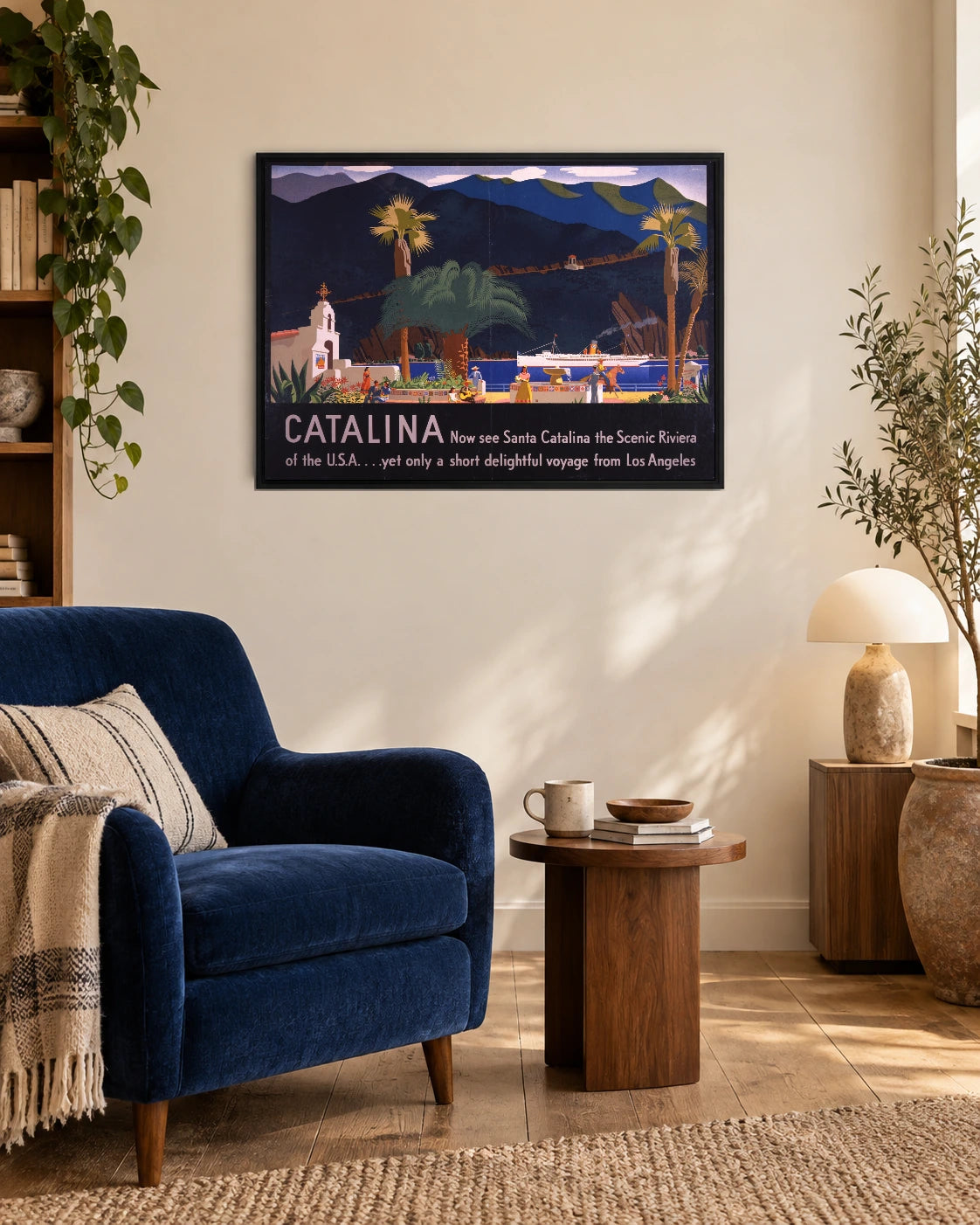 Santa Catalina Island at Night — styled room visualisation in a black frame