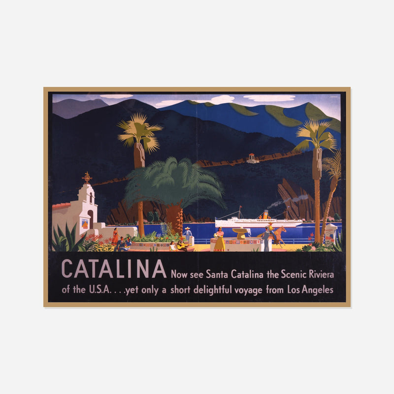 Santa Catalina Island at Night — front view in a natural wood frame