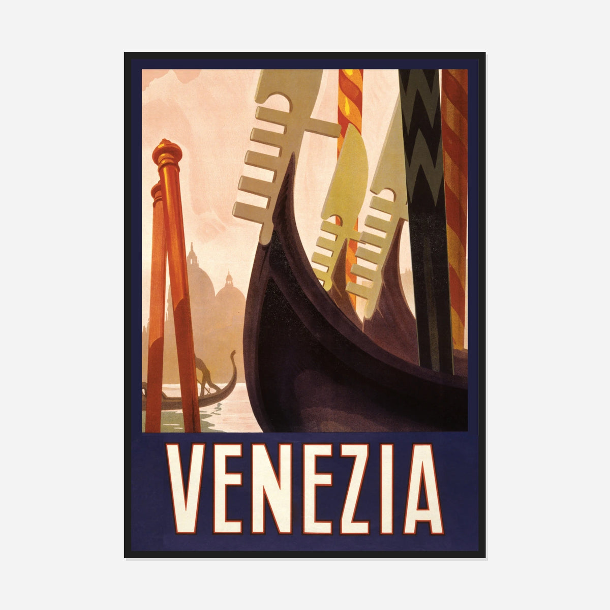 Venice — Gondolas — front view in a black frame