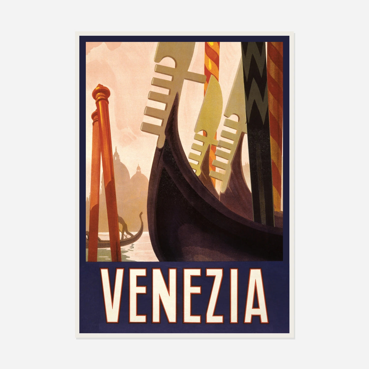 Venice — Gondolas — front view in a white frame