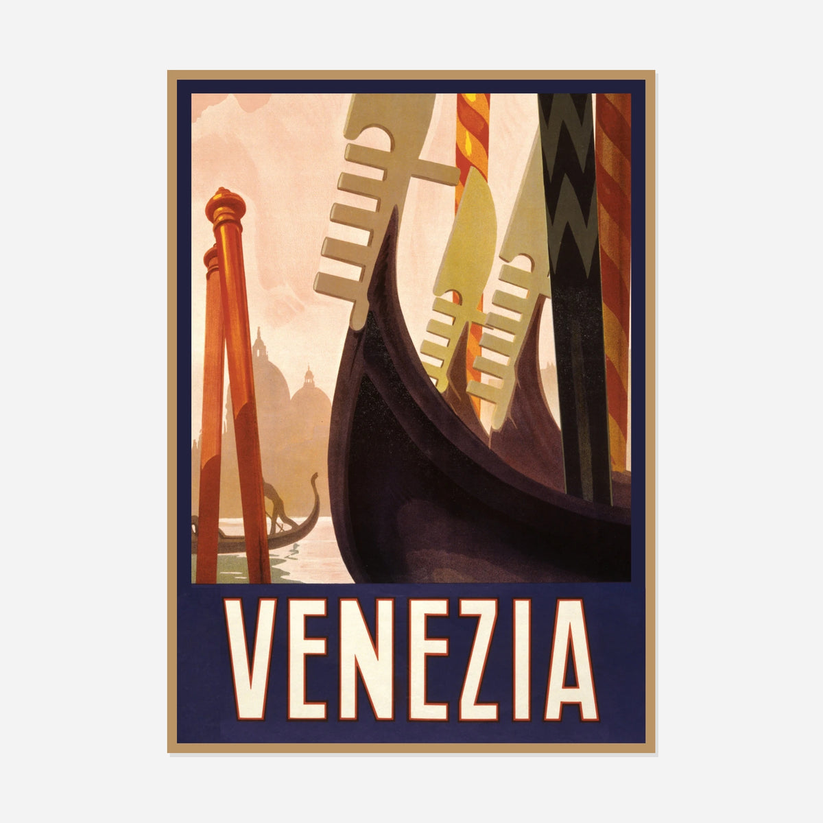 Venice — Gondolas — front view in a natural wood frame