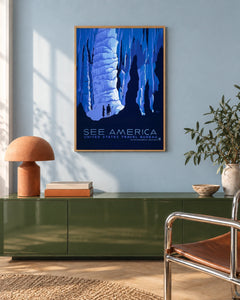 See America — Cavern — styled room visualisation in a natural wood frame