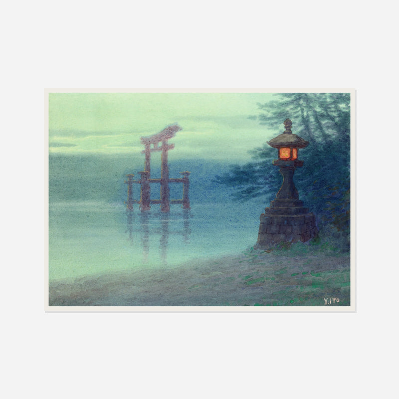 Torii and Stone Lantern — front view in a white frame