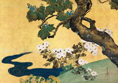 Chrysanthemums and Golden Tree — finished print composition