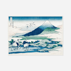 Mount Fuji and Cranes — front view in a white frame