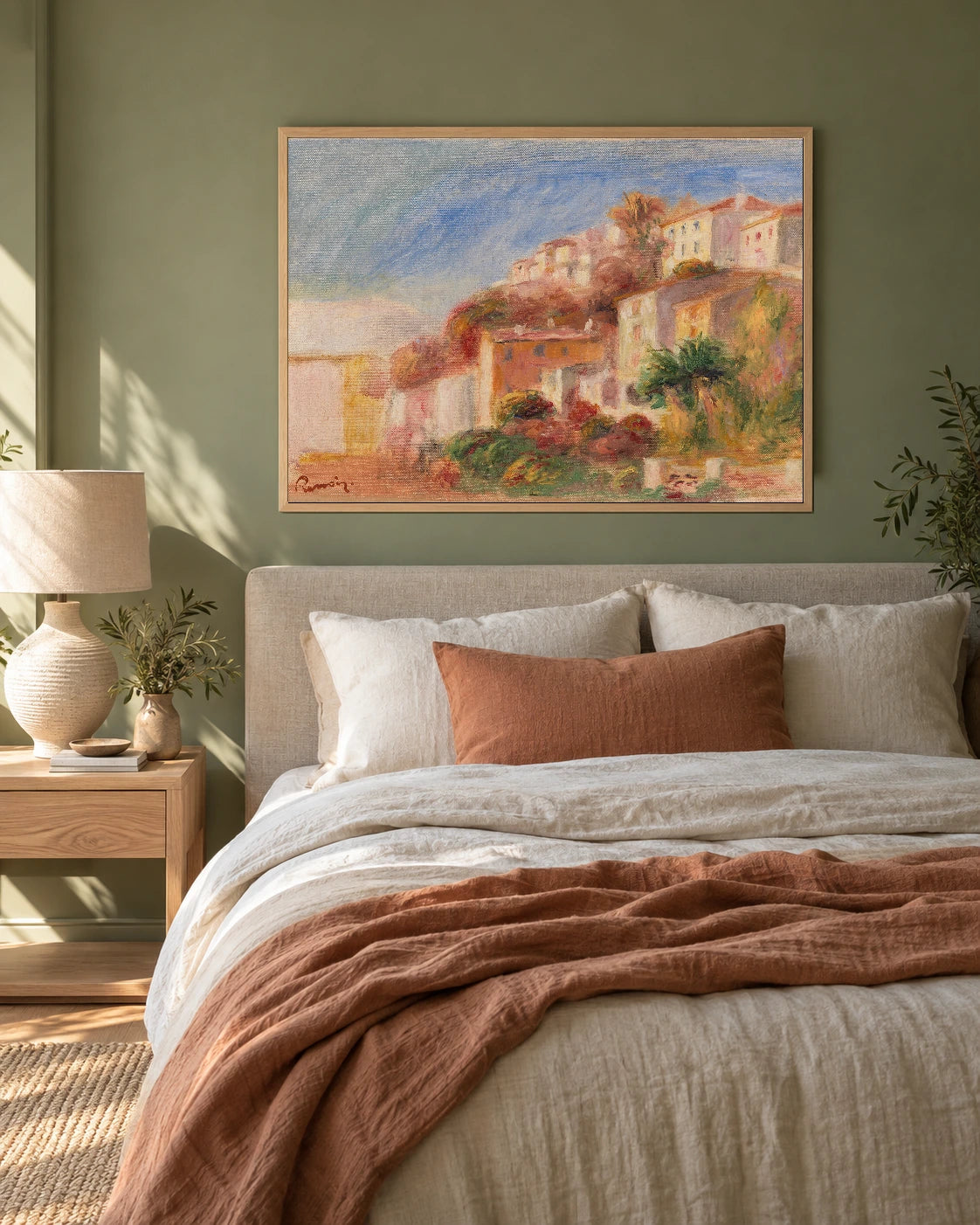 Cagnes — View from a Garden — styled room visualisation in a natural wood frame