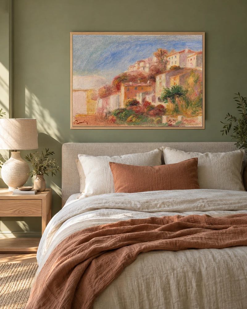 Cagnes — View from a Garden — styled room visualisation in a natural wood frame