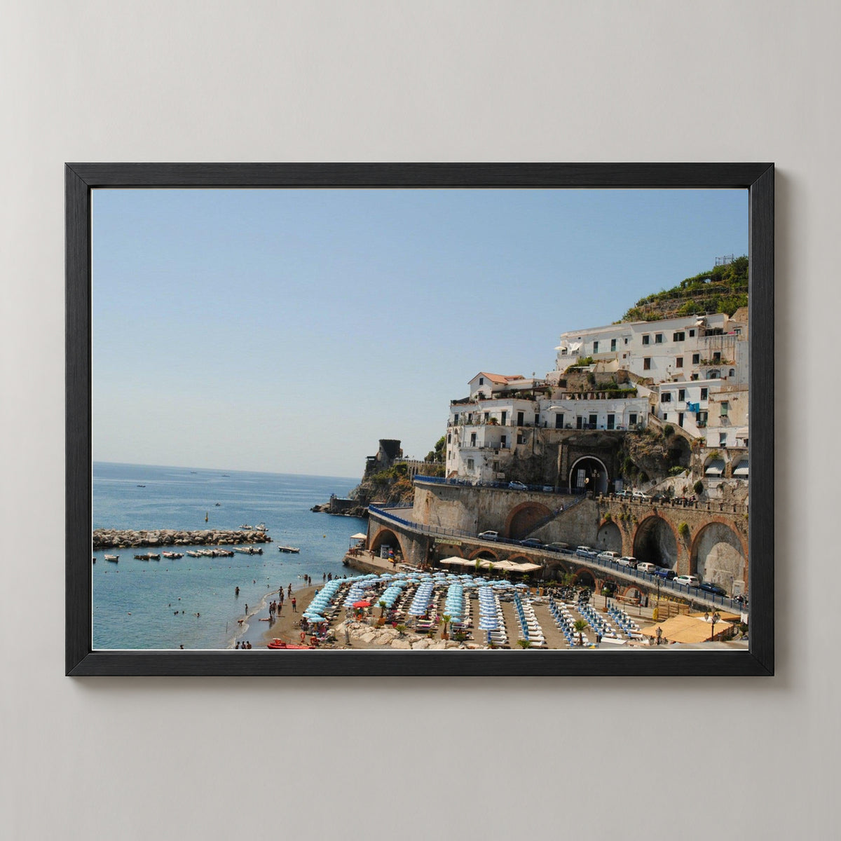 Amalfi Coast Umbrellas Photo - Fine Art Photography — realistic black frame studio view