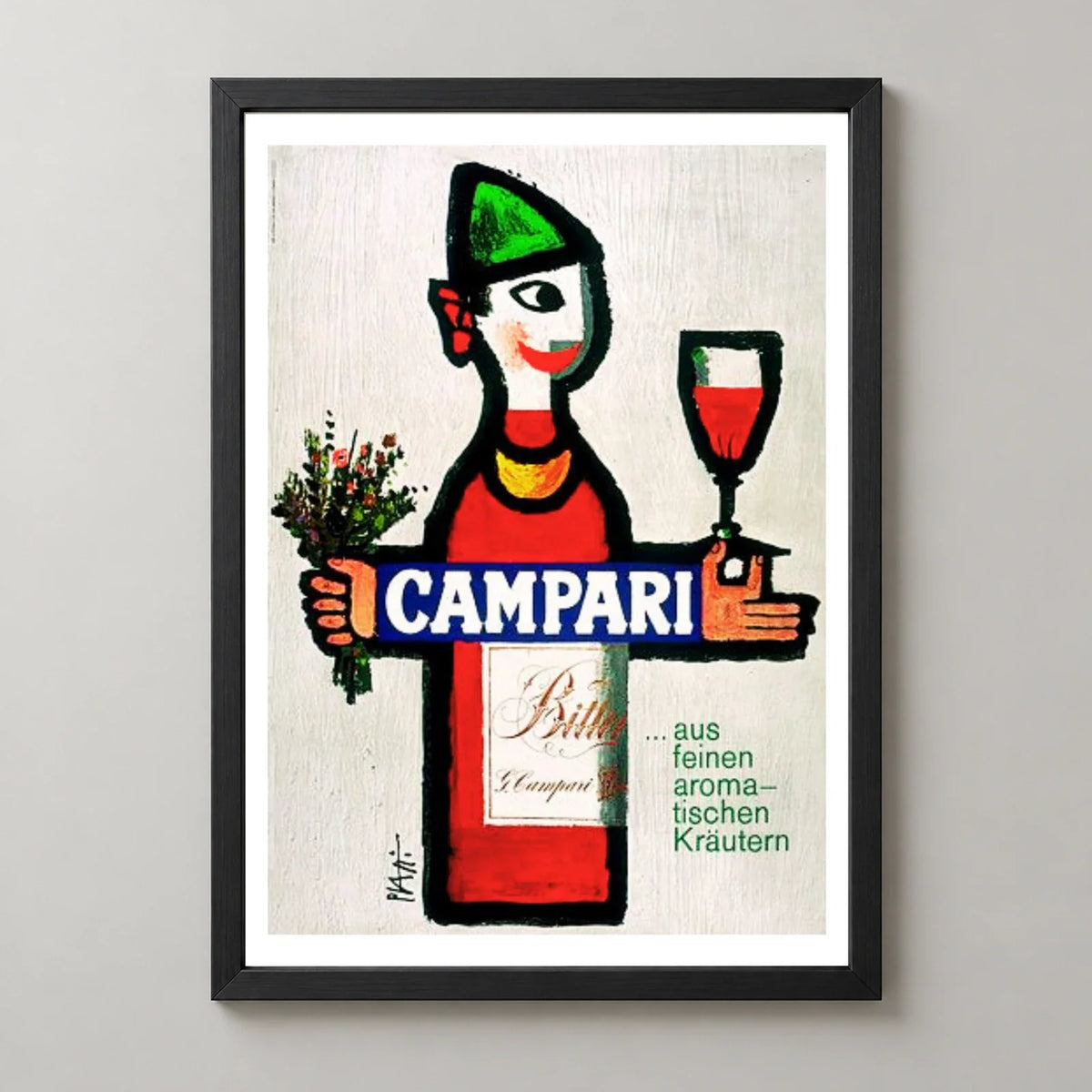 Bitter Campari Bottle Figure Poster — black frame