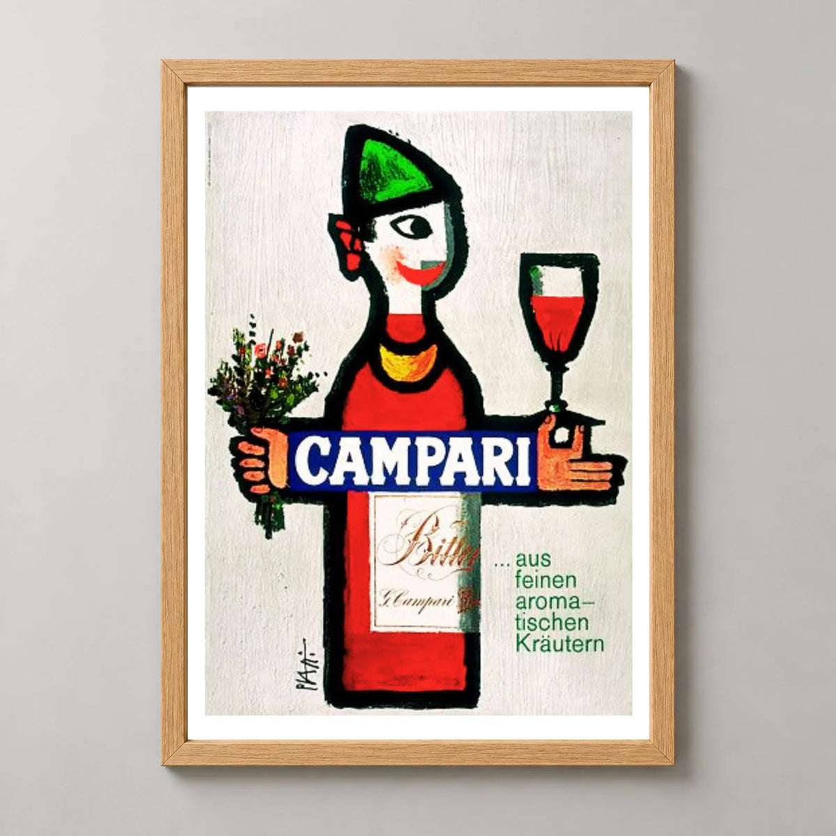 Bitter Campari Bottle Figure Poster — wood frame