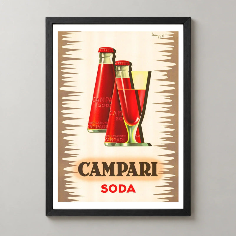 Campari Soda Twin Bottles Poster — black frame