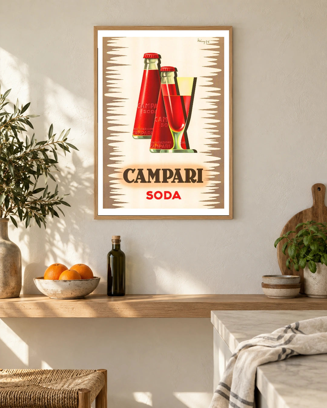 Campari Soda Twin Bottles Poster — styled room view