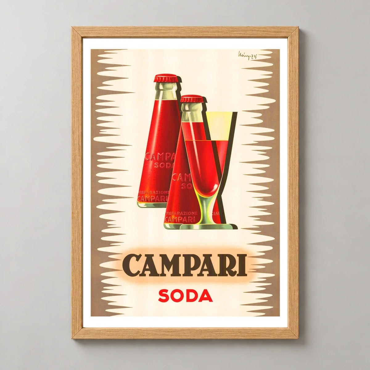 Campari Soda Twin Bottles Poster — wood frame