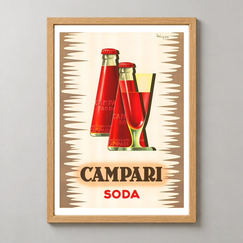 Campari Soda Twin Bottles Poster — wood frame