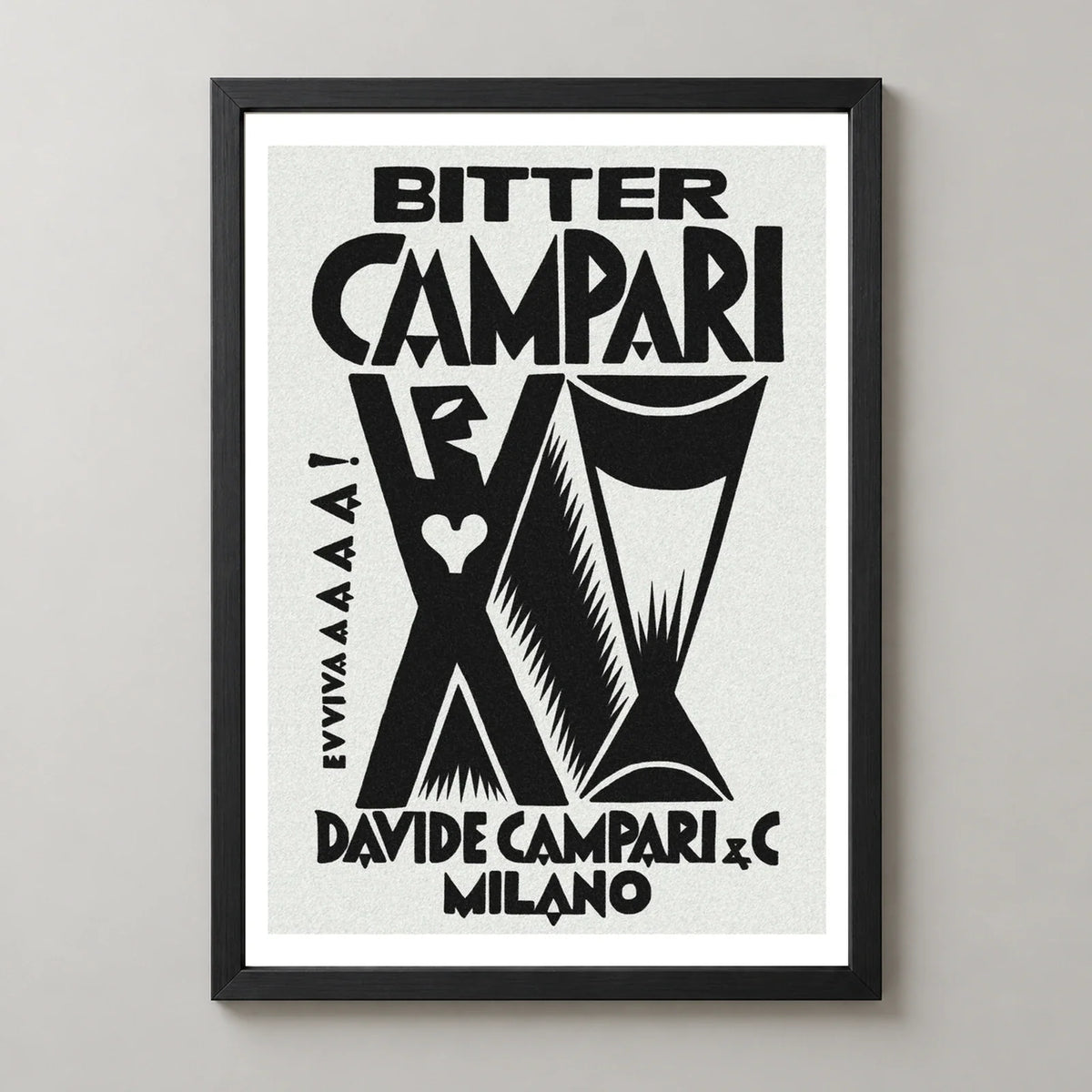 Bitter Campari Evviva Black and White Poster — black frame