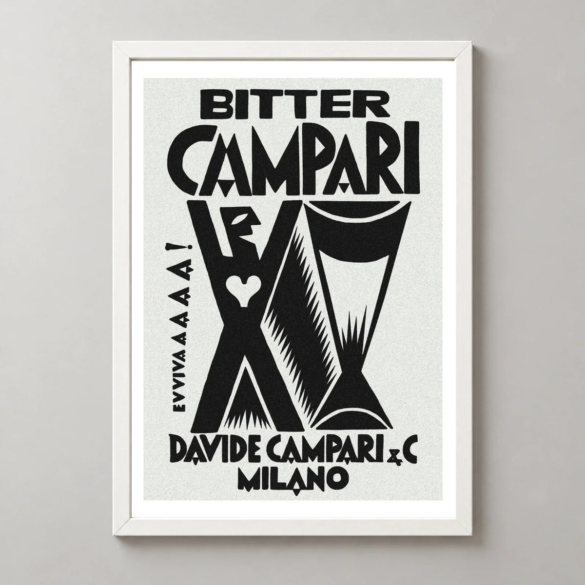 Bitter Campari Evviva Black and White Poster — white frame