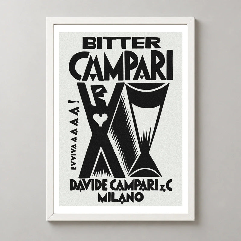 Bitter Campari Evviva Black and White Poster — white frame