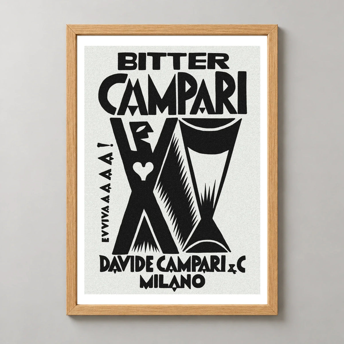 Bitter Campari Evviva Black and White Poster — wood frame