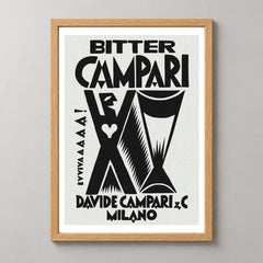 Bitter Campari Evviva Black and White Poster — wood frame