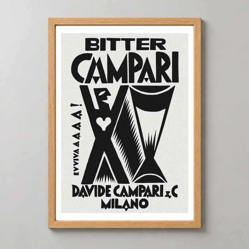 Bitter Campari Evviva Black and White Poster — wood frame