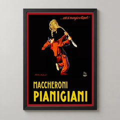 Maccheroni Pianigiani Pasta Poster by Achille Mauzan — black frame