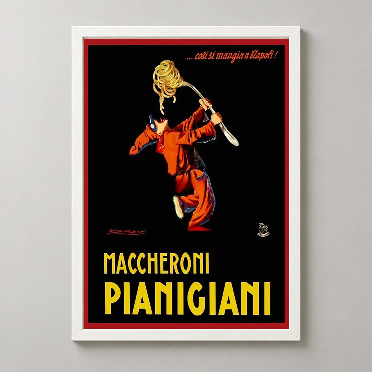 Maccheroni Pianigiani Pasta Poster by Achille Mauzan — white frame