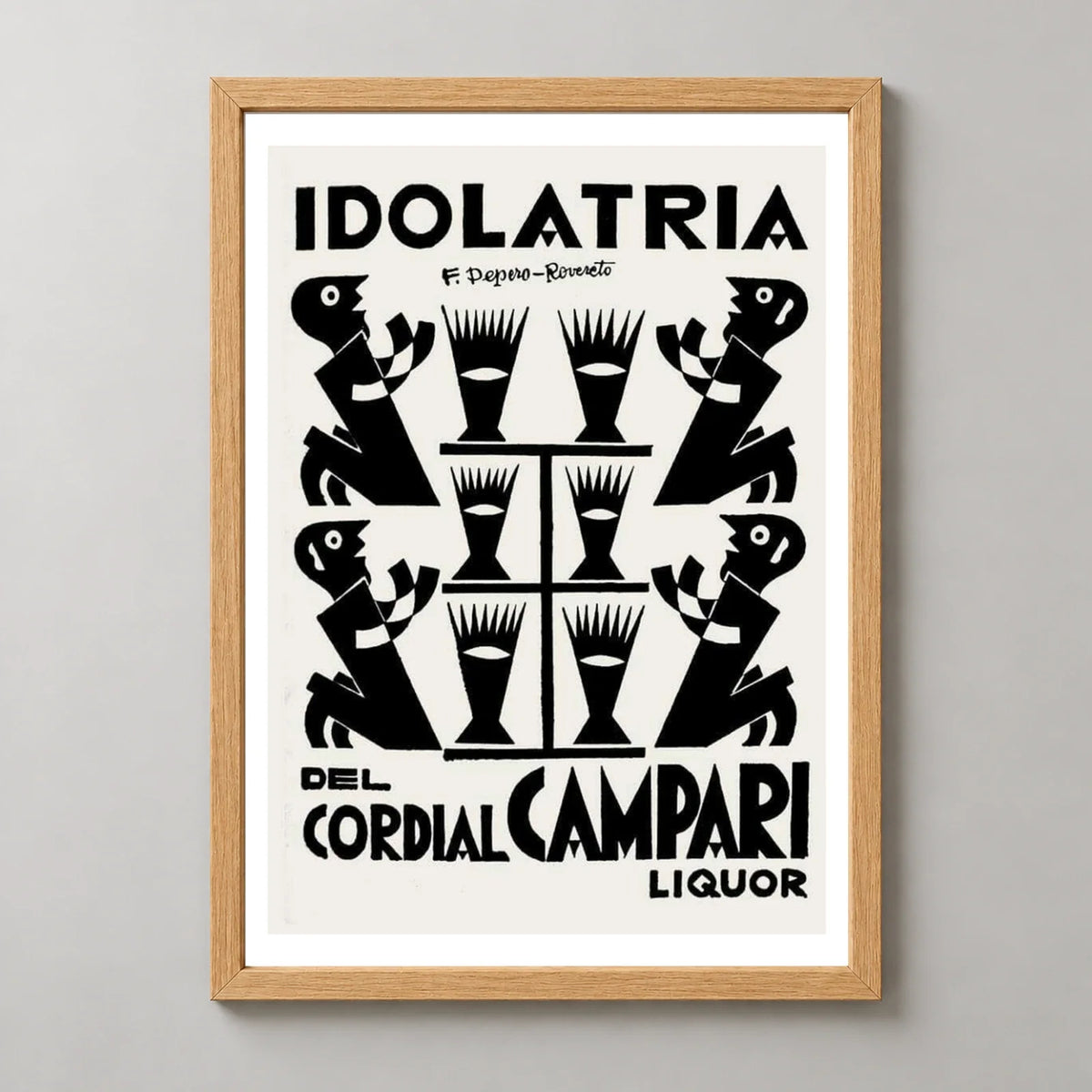 Idolatria del Cordial Campari Poster by Fortunato Depero — wood frame