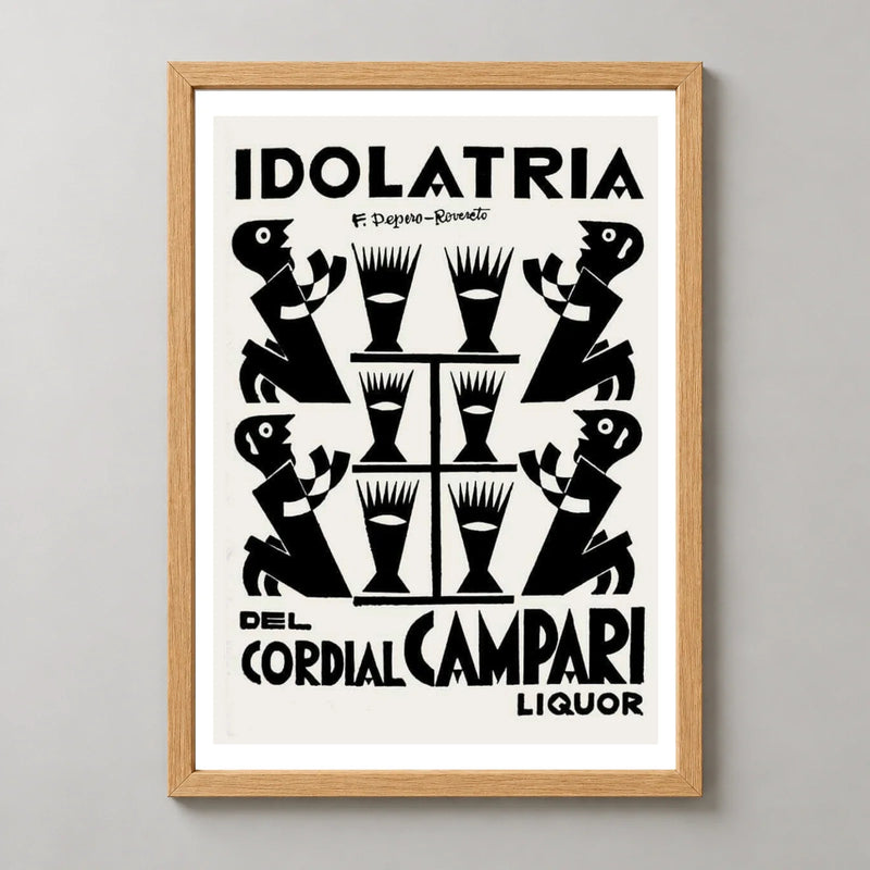 Idolatria del Cordial Campari Poster by Fortunato Depero — wood frame