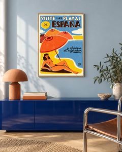 Visite las Playas de España Beach Poster — styled room view