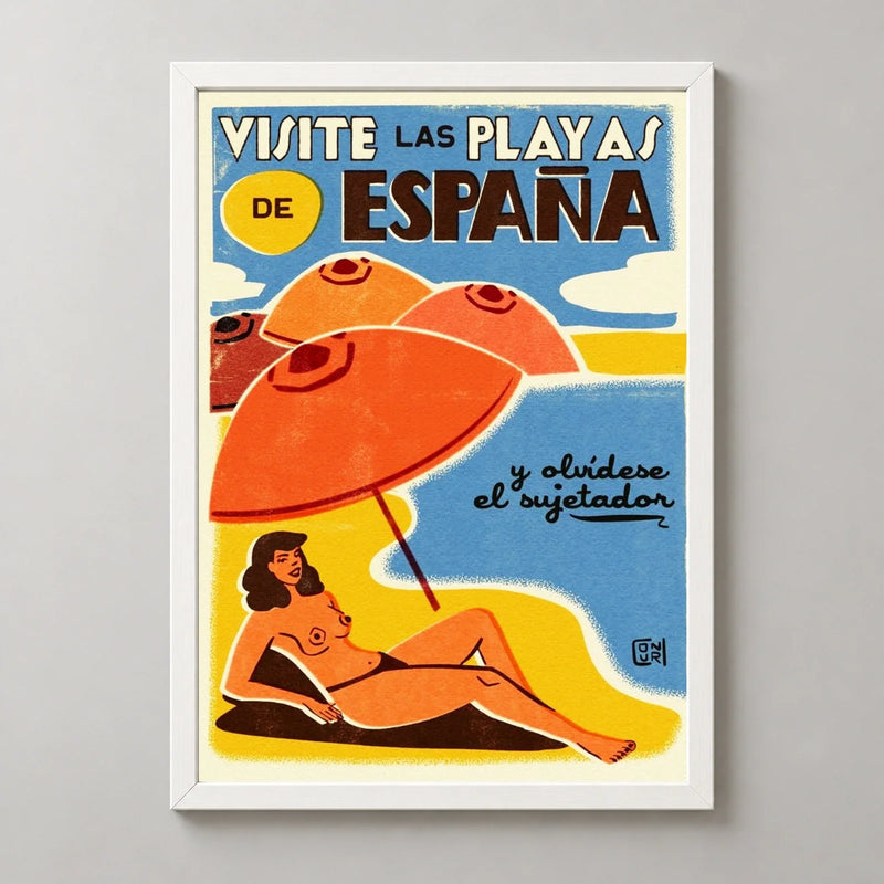 Visite las Playas de España Beach Poster — white frame
