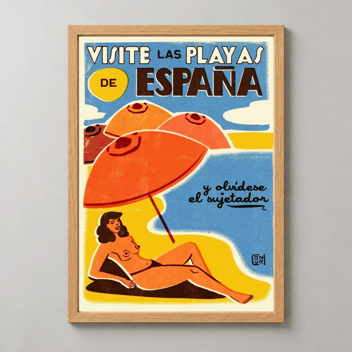 Visite las Playas de España Beach Poster — wood frame