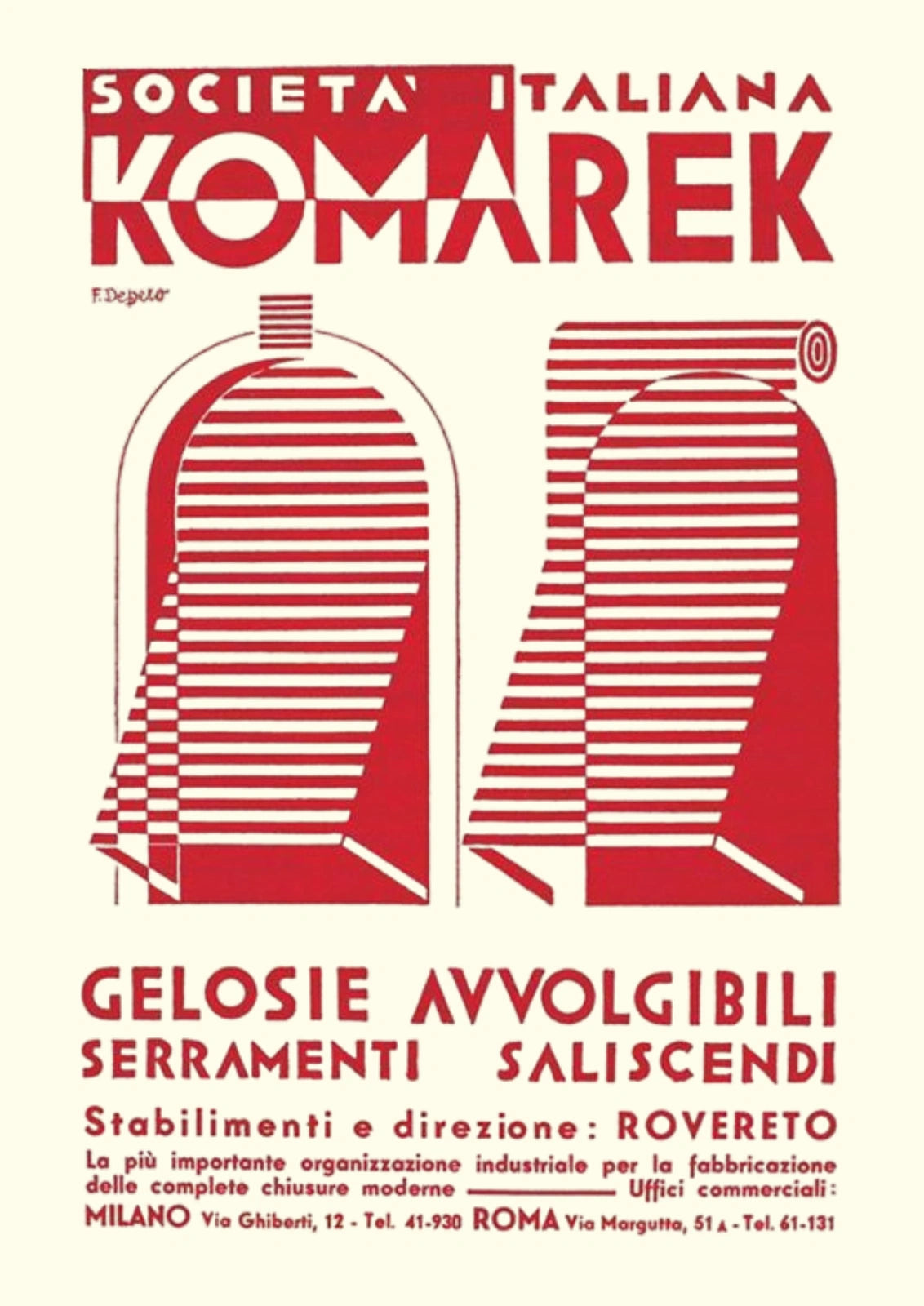 Komarek Italian Advertising Poster by Fortunato Depero — complete artwork