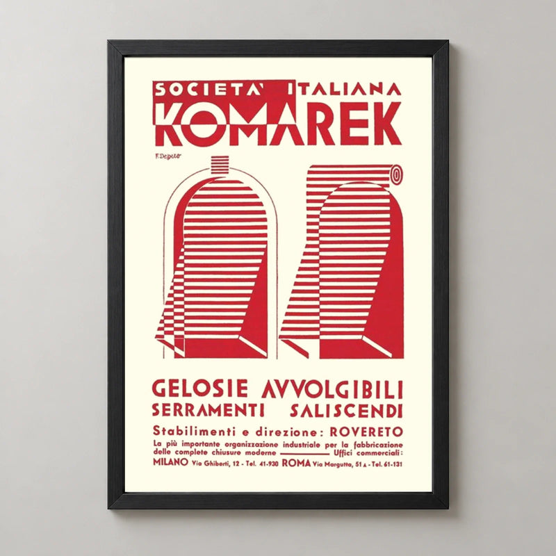 Komarek Italian Advertising Poster by Fortunato Depero — black frame