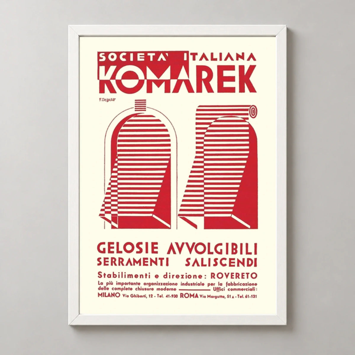 Komarek Italian Advertising Poster by Fortunato Depero — white frame