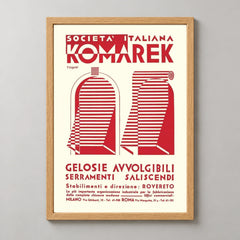 Komarek Italian Advertising Poster by Fortunato Depero — wood frame