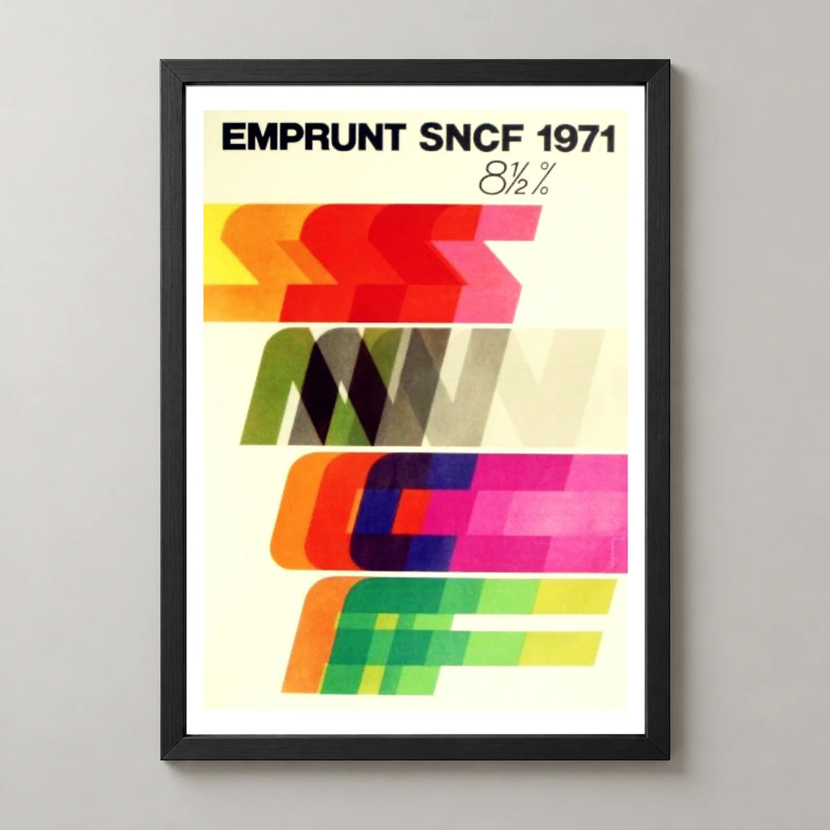 Emprunt SNCF 1971 French Typography Poster — black frame