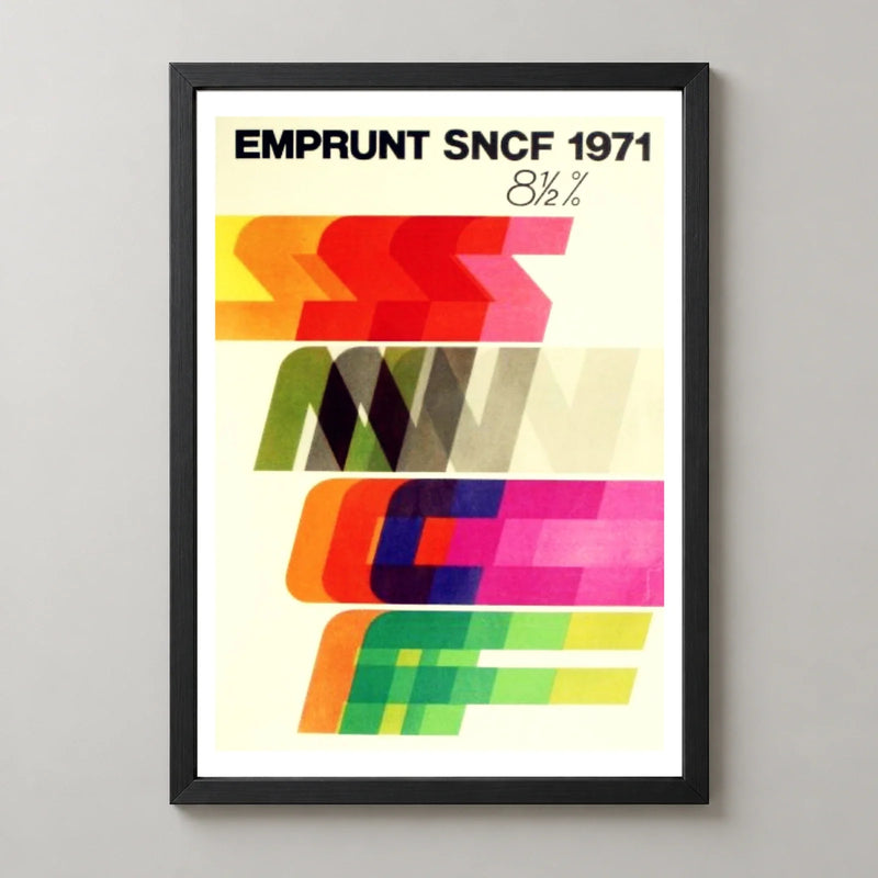 Emprunt SNCF 1971 French Typography Poster — black frame