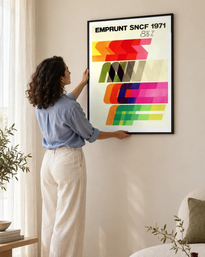 Emprunt SNCF 1971 French Typography Poster — styled room view