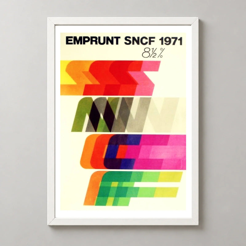 Emprunt SNCF 1971 French Typography Poster — white frame