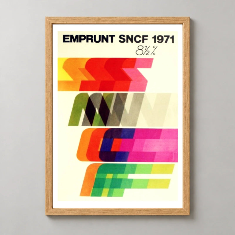 Emprunt SNCF 1971 French Typography Poster — wood frame
