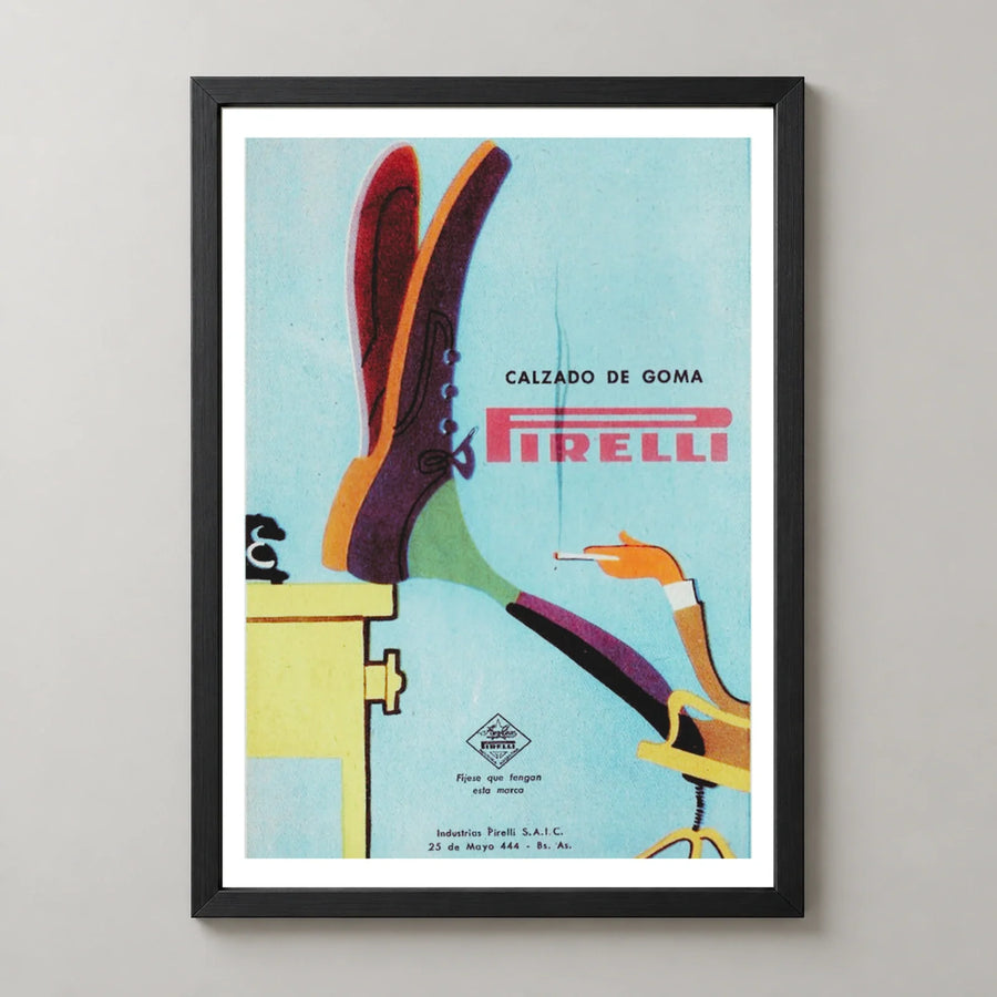 Pirelli Calzado de Goma Shoe Poster — black frame studio view