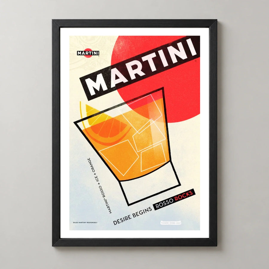 Martini Rosso Rocks Glass Poster — black frame