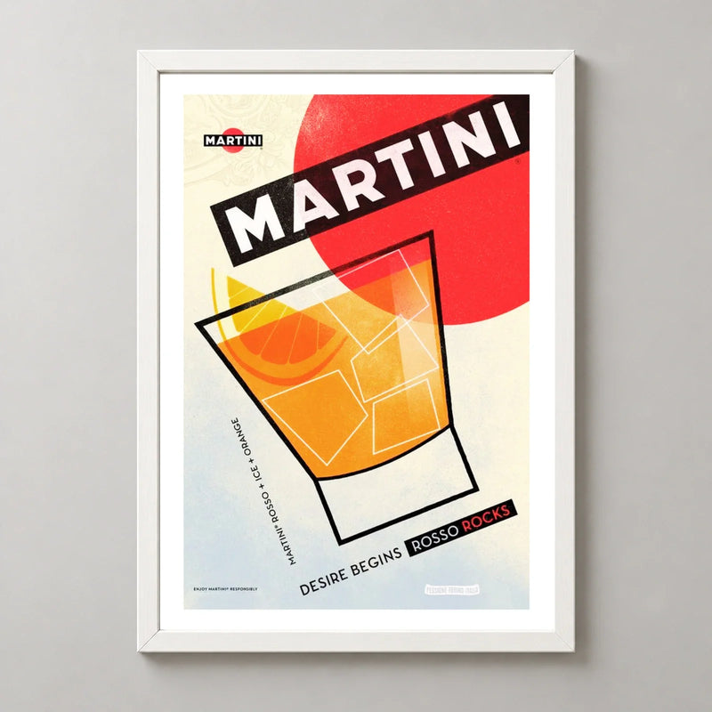 Martini Rosso Rocks Glass Poster — white frame