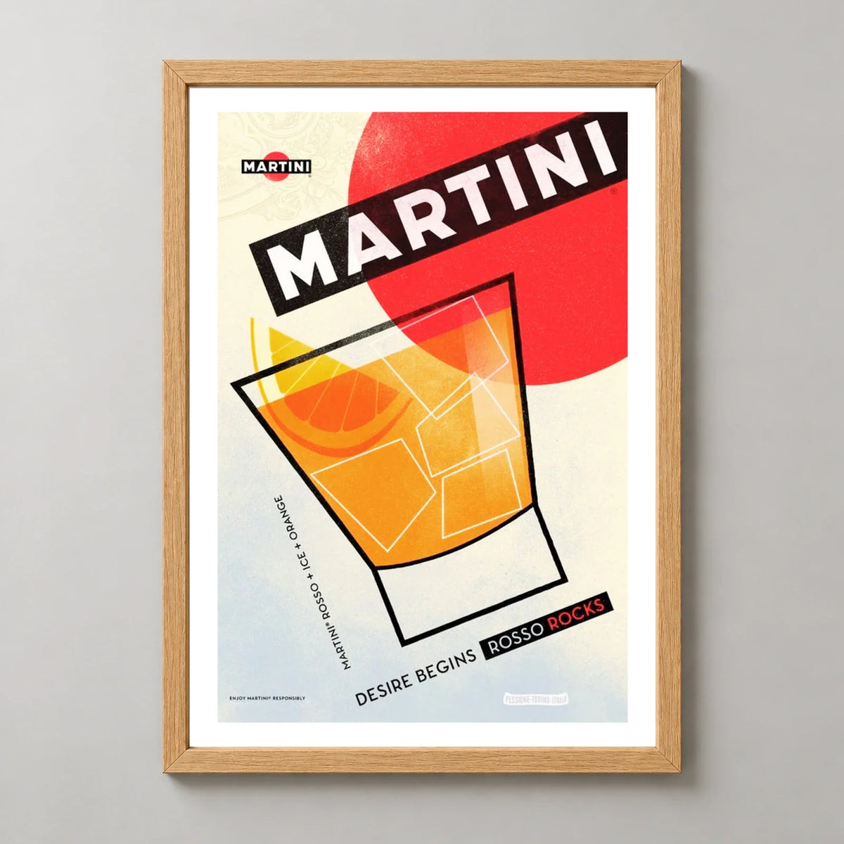 Martini Rosso Rocks Glass Poster — wood frame