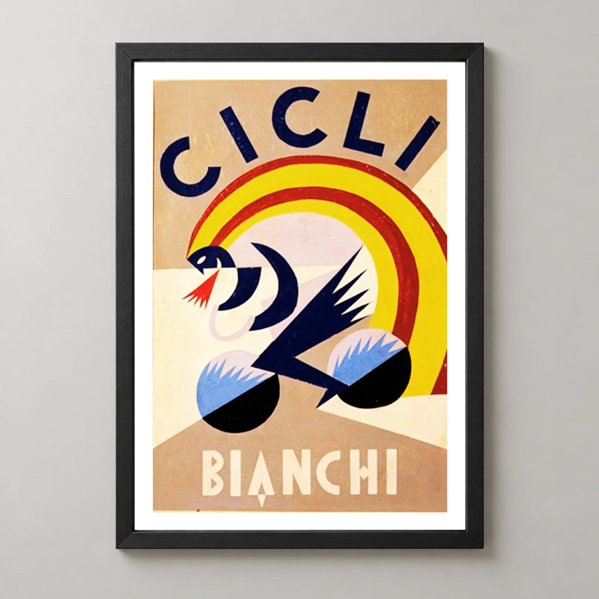 Cicli Bianchi Geometric Cycling Poster — black frame