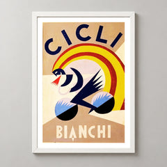 Cicli Bianchi Geometric Cycling Poster — white frame