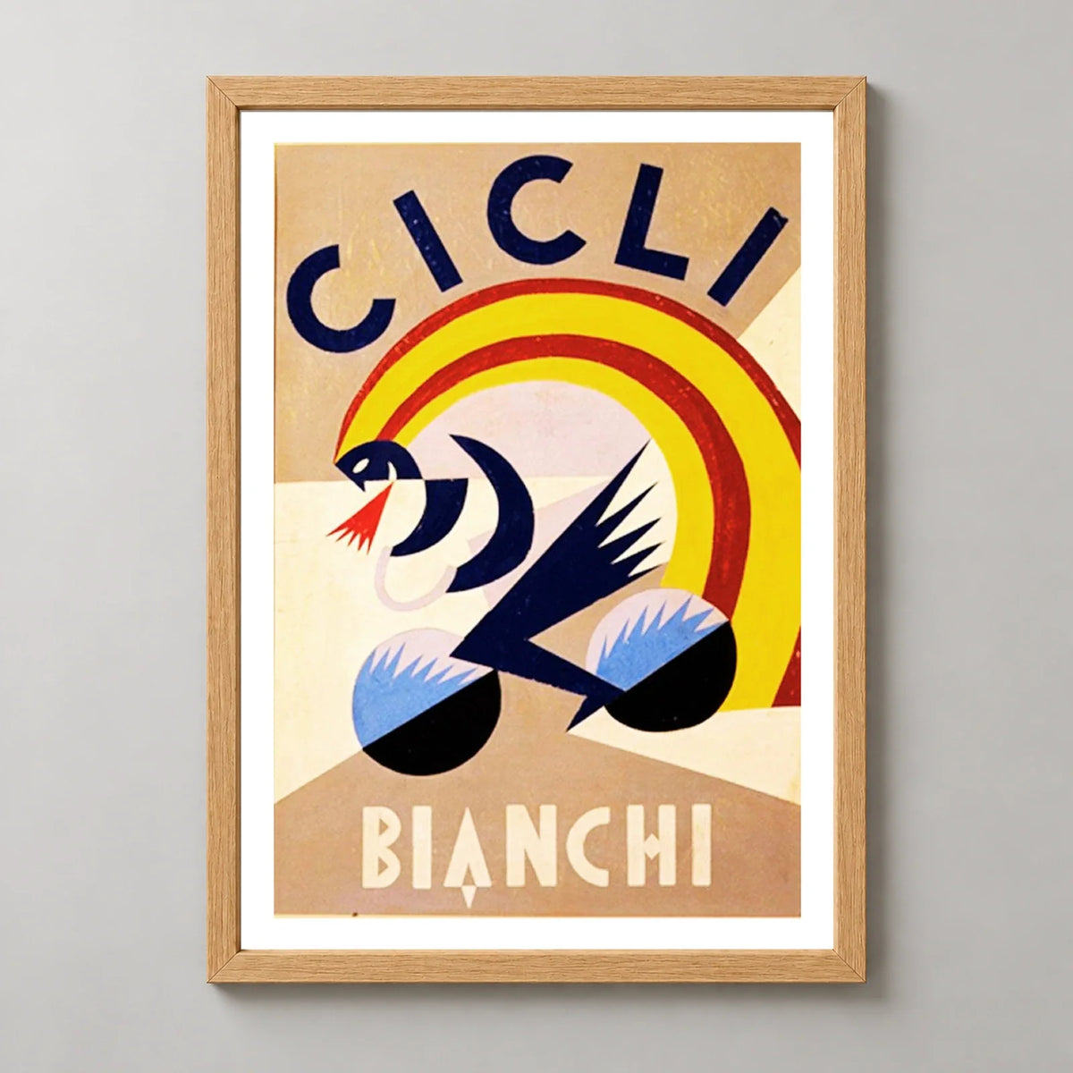Cicli Bianchi Geometric Cycling Poster — wood frame